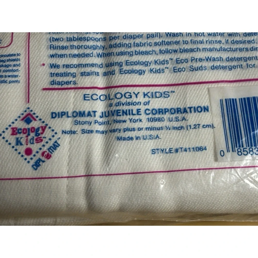 VTG Ecology Kids 6 Pack 100% Cotton Birdseye Flat Cloth Diapers NOS Discontinued